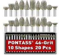 20Pcs Diamond Grinding Bit Set Compatible with Dremel, Grit 46 Stone Carving Set, Diamond Burr Bits Rotary Tool Accessories 1/8"（3mm）Shank for Stone Glass and Ceramic Carving, Grinding, Polishing