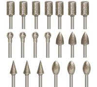 20Pcs Diamond Grinding Bit Set, Grit 60 1/8" 3mm Shank Diamond Burr Bits | Stone Carving Burrs Drill Stone Glass Ceramics Grinding Polishing Compatible with Dremel Rotary Tools