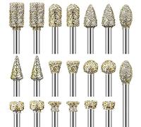 20Pcs Diamond Grinding Bit Set Grit 60, Stone Carving Set Diamond Burr Bits Compatible with Dremel Rotary Tool Accessories with 3mm Shank for Glass Grinding,Stone Ceramics Carving,Polishing