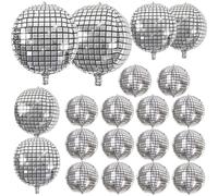 20Pcs Disco Ball Balloons Different Sizes- 4D Large Disco Balloons 32” 22” 10 Inch Assorted Round Metallic Silver Disco Mylar Balloons for 70s 80s Disco Themed Birthday New Year's Party Decor Supplies