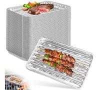 20Pcs Disposable BBQ Grill Trays with Holes, 34x23x2.3cm Perforated Aluminum Foil Pans Drip Broiling Containers, Large Barbecue Tin Plate for Charcoal Oven Outdoor Grilling Baking Roasting Freezing