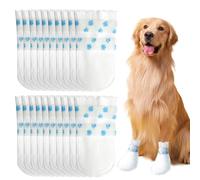 20pcs Disposable Dog Socks Waterproof Dog Boots for Injured Paws Stop Licking Pet Paw Protectors Dog Shoes with Bandage Pet Foot Cover for 16-38 lb Dogs Suitable for Indoor & Outdoor Walking Use