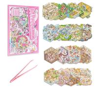 20Pcs DIY 3D House Stickers Kit, Sticker Book for Adults, 3D Miniature Scene Therapy for Adults, Stress Relief Sticker Scenes with Tweezers Creative Fun & Reusable DIY Sticker Therapy Kit for Age 3+