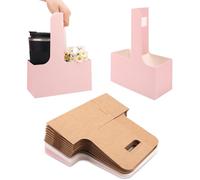 20pcs Drink Carrier with Handles, Kraft Paper Cup Holders Two Cup Drink Carrier for Hot or Cold Drinks Coffee Carrier for Takeout Cafe and Restaurant Food Service Delivery