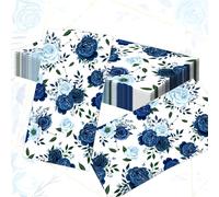 20PCS Dusty Blue Floral Cocktail Napkins, Disposable Floral Paper Napkins for Wedding Party Bridal Shower Baby Shower Birthday Dinner Tea Party Kitchen