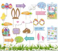 20PCs Easter Egg Hunt Props with Wooden Sticks 23cm Tall - Colourful Arrow Signs, Bunny Ears Garden Decorations, Photo Booth Props for Party Games Treasure Hunt