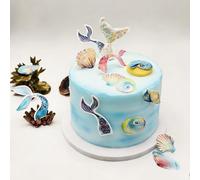 20Pcs Edible Mermaid Tail Seashell Cake Toppers, Wafer Paper Under the Sea Cake Decorations, Mermaid Cupcake Toppers for Mermaid Themed Birthday, Beach Party, Baby Shower, Baking Supplies