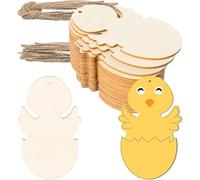 20Pcs Egg Chicken Shape Wooden Easter Cutouts, Blank Wood Slices Ornaments with Twines, DIY Painting Supplies for Happy Easter Spring Home Decor, Christmas Birthday Party Crafts