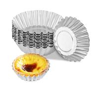 20Pcs Egg Tart Molds, Mini Aluminum Alloy Egg Tart Moulds Reusable Fluted Muffin Cupcake Tins for Home Air Fryer Pudding Pie(7cm)