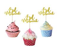 20pcs Eid Mubarak Cake Topper Gold Eid Mubarak Cupcake Topper Ramadan Muslim Hajj Ramadan Decor for Party Cake Decorations