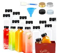 20PCS Empty Clear Plastic Reusable Juice Drinking Bottles With Screw Caps Travel Containers Funnel Bulk Reusable Water Portable Smoothies Milk Containers (60ml,silver aluminum cap)
