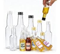20PCS Empty Clear Portable Plastic Mini Liquor Juice Spirit Bottles With Aluminum Cap Travel Plastic Container Favors Parties Reusable Drink Containers (60ML-thin,glod)