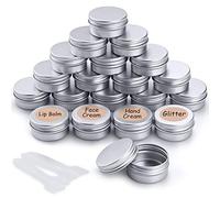 20pcs Empty Cosmetics Container Pots Aluminium Tin Jars with Screw Lids, Labels and Mini Spatula for Cream, Sample, Powder, Makeup Storage (20ml)