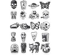 20pcs Enamel Pins Set Skull Spooky Skeleton Enamel Pins Cartoon Decorative Pins Gothic Skull Horror Pins Dark Brooch Cute Lapel Enamel Buttons for Jacket Backpack Hat Pants Accessories, Metal, No
