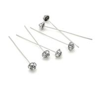 20pcs Fancy Artistic Flower Head Decorative Head Pins Headpins 2.1 Inch Antique Silver, 0.7mm/21 Gauge