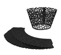 20pcs Filigree Vine Cupcake Wrapper Laser Cut Wraps Cases Wedding Birthday Party - Black