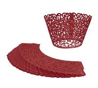 20pcs Filigree Vine Cupcake Wrapper Laser Cut Wraps Cases Wedding Birthday Party - Dark Red
