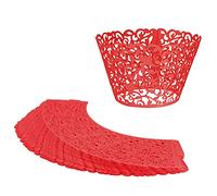 20pcs Filigree Vine Cupcake Wrapper Laser Cut Wraps Cases Wedding Birthday Party - Red