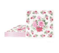 20PCS Floral Napkins - Vintage Tea Party Napkins - Disposable Paper Napkins - Rose Flower Table Decor - Afternoon Tea Birthday Wedding Use (Pink)