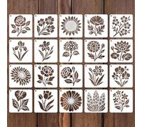 20pcs Flower Stencils for Painting, 3 Inch Reusable Sunflower Plant Botanical Floral Wildflower Templates for Wood Nature Fence Walls DIY Crafts T-Shirts Canvas & Floor Decor