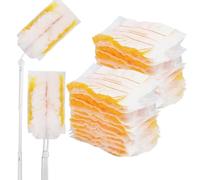 20Pcs Fluffy Dusters Magnet Refills with Handle, Foldable Long Handle and Short, Orange White Dust Magnet Refills, Disposable Electrostatic Duster for Cleaning, Dirt And Hair for Home & Car Cleaning