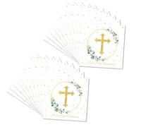 20Pcs for First Holy Communion Decorations Napkins,Sage Green Eucalyptus Cross Cloth Confirmation Party Decoration Memorable Celebrations Centerpiece Decor Table Gifts,for Wedding Tablecloth (White)