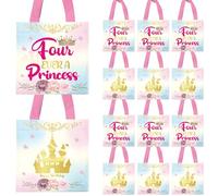20Pcs Four Ever a Princess 4th Birthday Gift Bags, Princess Party Favor Non-woven Bags Castle Candy Goodie Bag Pink Princess Gift Bag for Girl Birthday Party Supplies