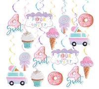 20Pcs Four Ever Sweet Hanging Swirl Decorations,Ice Cream and Donut Party Hanging Streamers for Girl Ice Cream 4th Birthday Party,Girl Donut 4th Birthday,Baby Shower,Ice Cream/Donut Hanging Decor