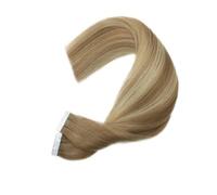 20Pcs Full Shine Remy Tape In Hairs Extensions，Double Sided Seamless Skin Weft Silky Straight Human Hair Extension(Biscuit Balayage,16 inch)
