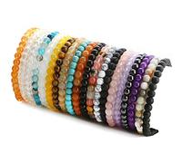 20Pcs Gemstone 6mm Round Beads Bracelet Set Healing Crystal Stone Stretch Bracelets for Men Women Round Beaded Elastic Bracelets