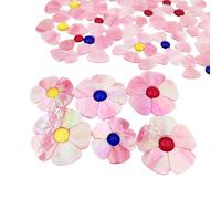 20PCS Glass Flower Mosaic Tiles, 2 Size Petal Stained Glass Mosaic Pieces for DIY Flower Crafts Home Decoration, Indoor & Outdoor Decor (Iridescent Pink)
