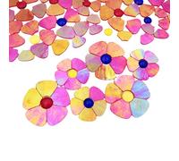 20PCS Glass Flower Mosaic Tiles, 2 Size Petal Stained Glass Mosaic Pieces for DIY Flower Crafts Home Decoration, Indoor & Outdoor Decor (Iridescent Red)