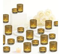 20Pcs Glass Votive Candle Holders Bulk, Amber Ribbed Tealight Candle Holder 10 Large and 10 Small Tea Light Candle Decorations Set for Wedding Table Centerpieces Home Christmas Decor