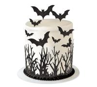 20Pcs Glitter Black Bats Cake Toppers Bat Cupcake Topper Dead Trees Cake Border Halloween Cake Wrapper for Halloween Theme Baby Shower Birthday Cake Decorations Halloween Party Supplies