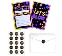 20Pcs Glow Party Invitations Sets with Envelopes Let’s Glow Neon Favors Birthday Invitation Cards for Kids Birthday Party Supplies, 6.7x4.7 Inch