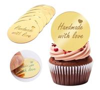 20Pcs Gold Handmade Cupcake Topper Acrylic Mirror Handmade Tags for Crafts Happy Birthday Cake Toppers for Gift Decorations Wedding Birthday Thanksgiving Party Favors