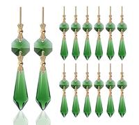 20pcs Green Crystals Prisms Glass Tip Beads Replacement Chandelier Icicle Drop Pendants Octagon Crystal Beads Gold Pins Connectors for Lamp Decoration Christmas Ornament