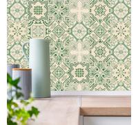 20pcs Green Victorian Tile Stickers, Kitchen Bathroom Wall Tile Stickers Peel and Stick on Tile Transfers Covers Decals Self Adhesive Vinyl Waterproof Beige Vintage Mosaic (15cm x 15cm, 6x6 inches)