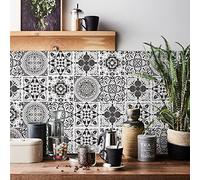 20pcs Grey Moroccan Tile Stickers, Kitchen Bathroom Wall Tile Stickers Peel and Stick on Tile Transfers Covers Decals Self Adhesive Vinyl Waterproof White Black Mosaic Art (15cm x 15cm, 6x6 inches)