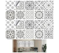 20pcs Grey Vintage Tile Stickers, Kitchen Bathroom Wall Tile Stickers,Adhesive Tile Art DIY Kitchen Bathroom Backs Plash Floor Home Decor, Peel and Stick on Tile Transfers Covers Decals Self Adhesive