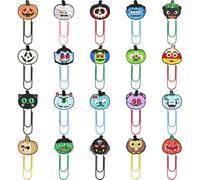 20pcs Halloween Bookmark Clips - Cute Student Stationery Paper Clips - Spooky Pumpkin/Ghost/Bat Shape Office Supplies - Fun Party Favors Gift