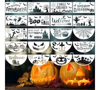 20Pcs Halloween Stencils for Painting on Wood Reusable Welcome Pumpkin Spider Web Ghost Drawing Stencil Bat Spooky Trick or Treat Templates for Doormat Door Hanger DIY Crafts Ornaments Halloween Decor