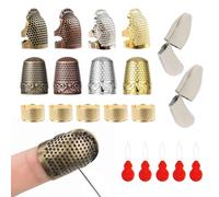 20PCS Hand Working Sewing Thimble Set, Thimbles for Hand Sewing, Metal Finger Shield Ring with 2 Pairs Leather Needle Felting Finger Protectors, Tools for Quilting Accessories DIY (4 Colors)
