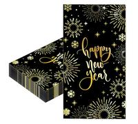 20Pcs Happy New Year Eve Napkins Serviettes Disposable 40x33cm,Black Gold Newyear Tableware Decoration Tissue Cocktail Dinner Napkins for 2025 New Year Eve Party Paper Napkin Table Decorations
