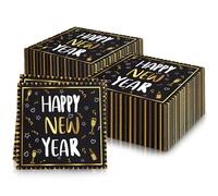 20pcs Happy New Year Party Napkins,2-Ply, Recycled,13" x 13", Soft Recycled Paper Napkins,Gold Black New Year Paper Napkins Tissue for New Years Eve Decorations Supplies