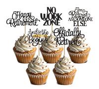 20pcs Happy Retirement Cupcake Toppers Officially Retired No Work Zone Adventure Begins Cupcake Pick Retirement Farewell Birthday Party Cake Decorations Supplies(Black)