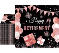 20PCS Happy Retirement Napkins - Rose Gold Black Paper Serviettes - Disposable Tableware for Retirement Party Table Decorations for Women