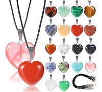 20PCS Heart Shape Pendants Love Heart Shape Gemstone Charms Pendants Crystal Chakra Beads with Ropes for DIY Necklace Making (16mm+ 20mm)