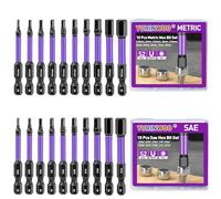 20Pcs Hex Head Allen Wrench Drill Bit Set (Metric & SAE), S2 Steel Bits Set, CNC Machined Tips with Magnetism, 1/4” Hex-Shank Inner Hexagon Screwdriver Bit, 2" Long with Storage Box