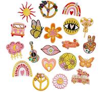 20PCS Hippie Iron On Patches, Boho Embroidered Patches Set Iron On/Sew on Patch for Clothes, Backpacks, Dress, Hats, Jeans, DIY Decorations (20PCS Hippie-01)